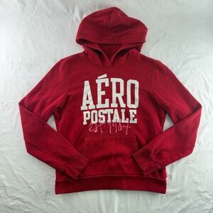 Aeropostale Red Logo Hoodie Sweatshirt Womens L Y2k Preppy McBling